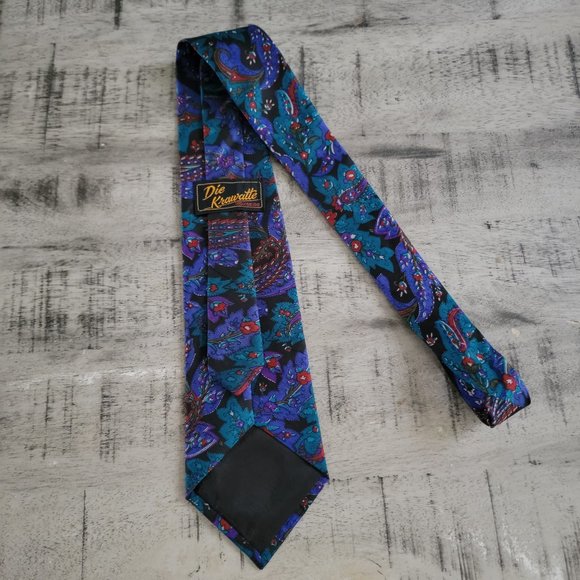 Die Krawatte Black and Teal Paisley Print Silk Tie 56.5 x 3.5 - Picture 3 of 9